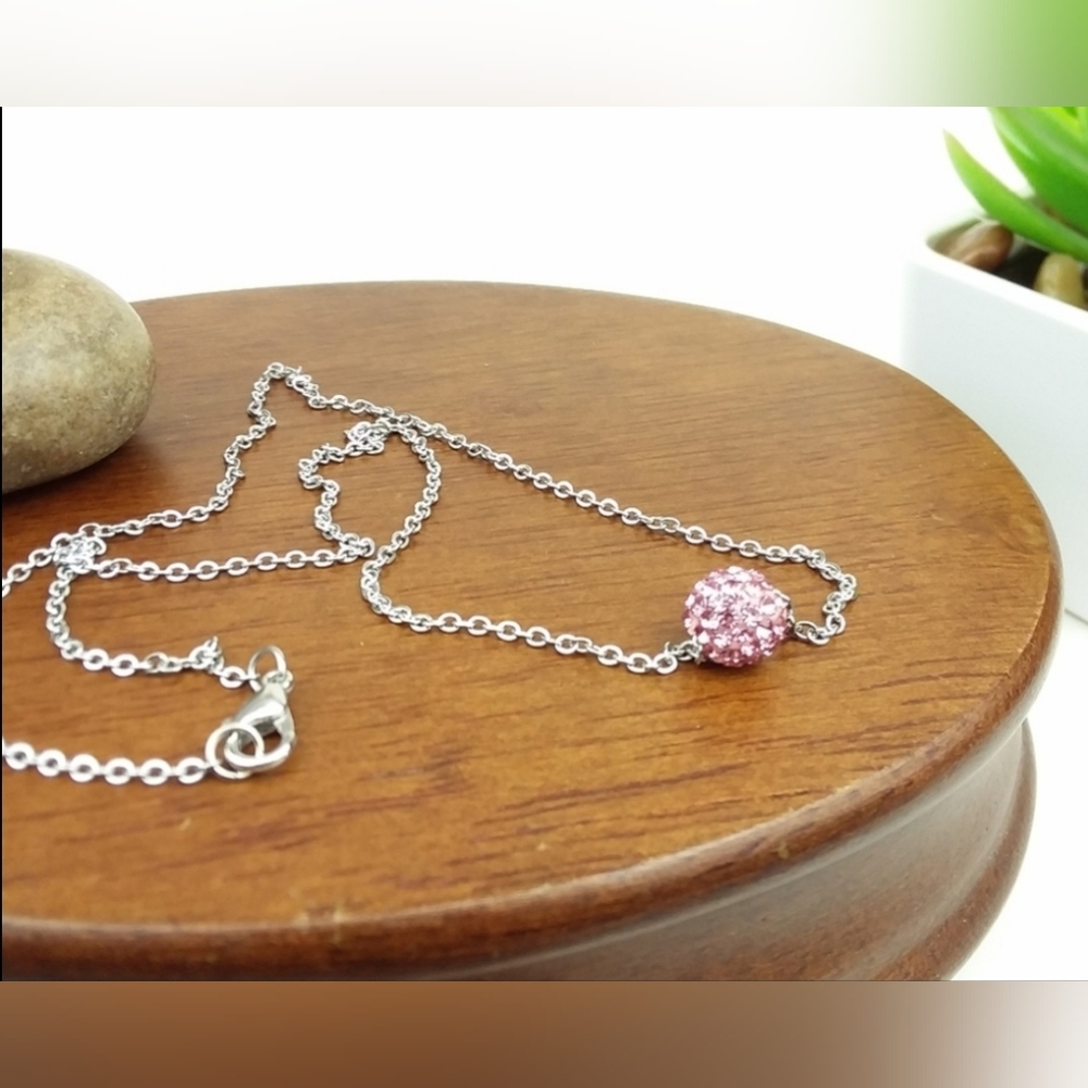 Stainless Steel Silver Tone Womens Necklace with Bead Pendant